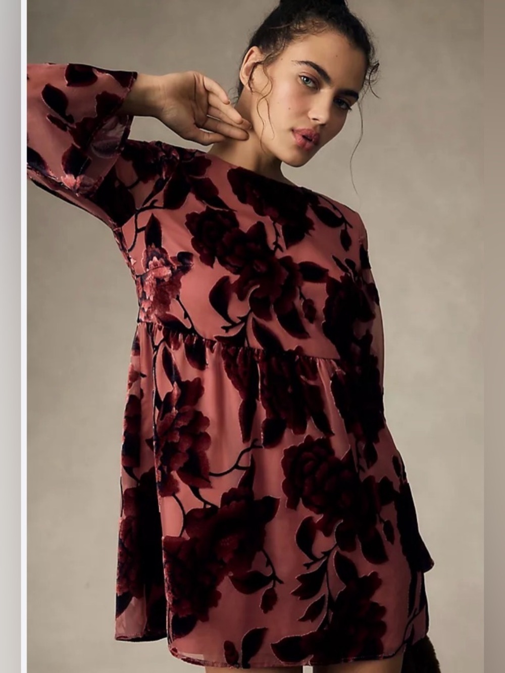 Anthropologie NEW Hutch Velvet babydoll Floral Mini Dress SP burnout boho
